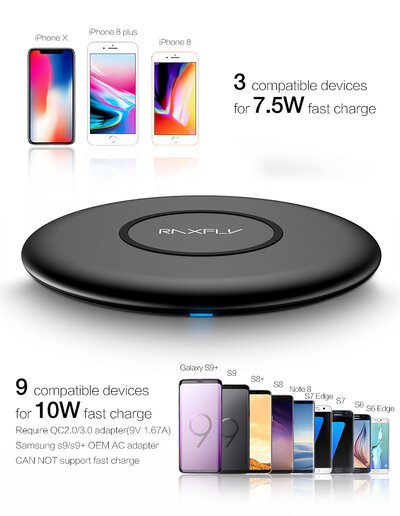 RAXFLY Qi Wireless Fast Charger 10W (IPX5) Black